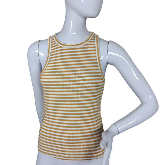Anthropologie t. la Ribbed Tank Top Striped Orange and White Size Small - Picture 1 of 9
